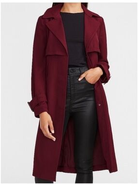 NWOT Express Crepe Belted Single Breasted Trench Coat Preppy Jacket Red Large